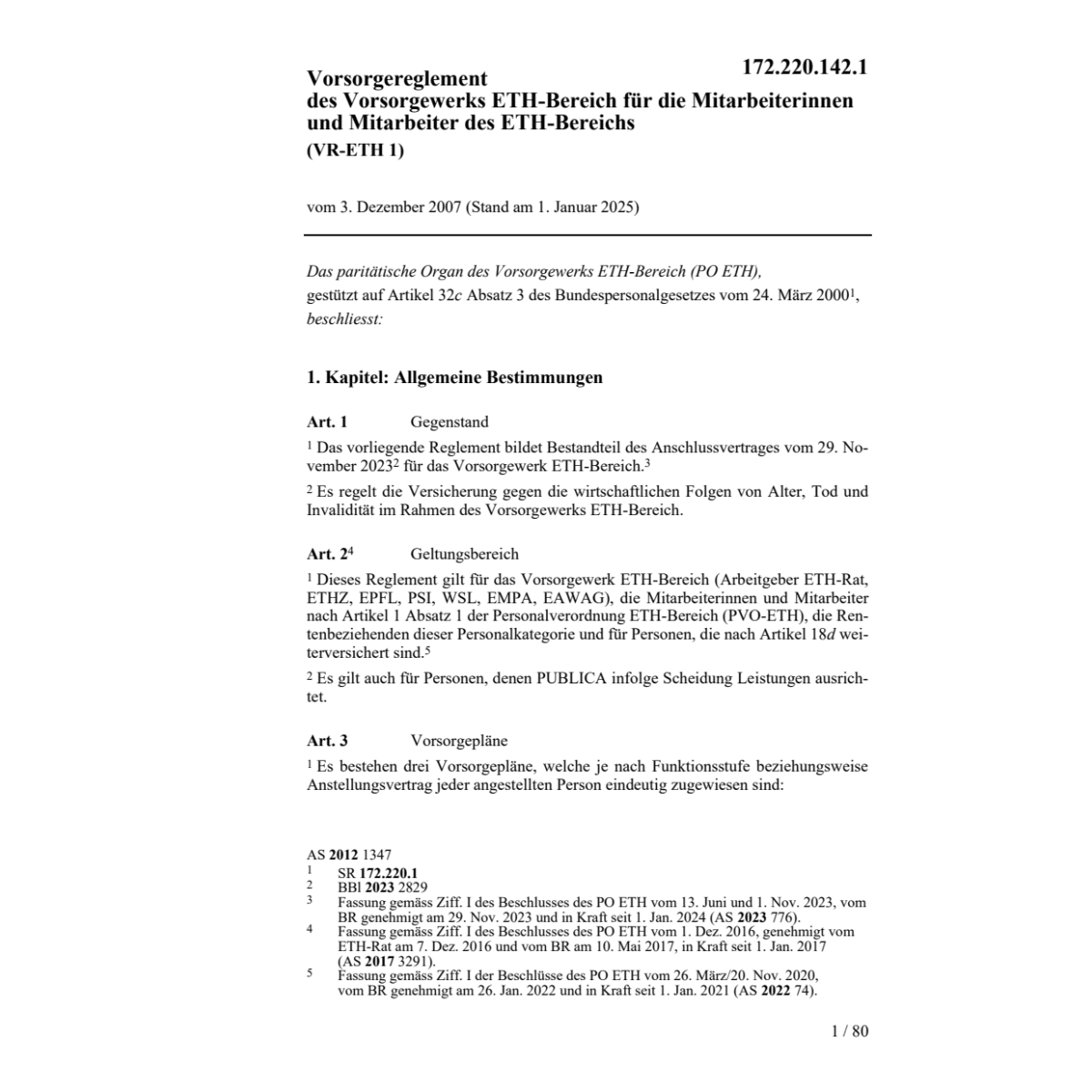 Vorsorgereglement VR-ETH-1