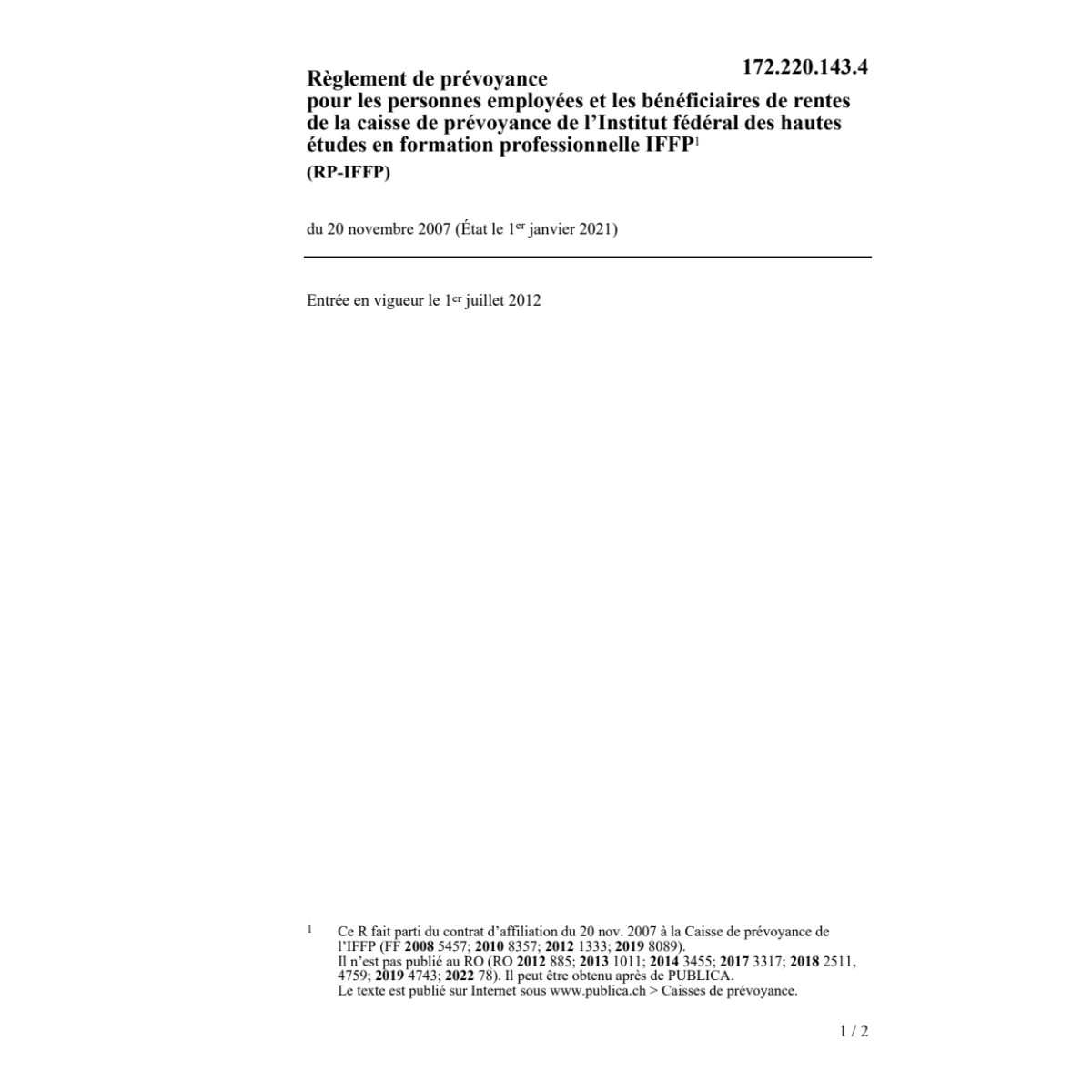 R prévoyance IFFP RP-IFFP