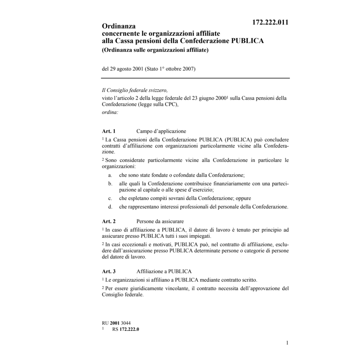 Ordinanza sulle organizzazioni affiliate
