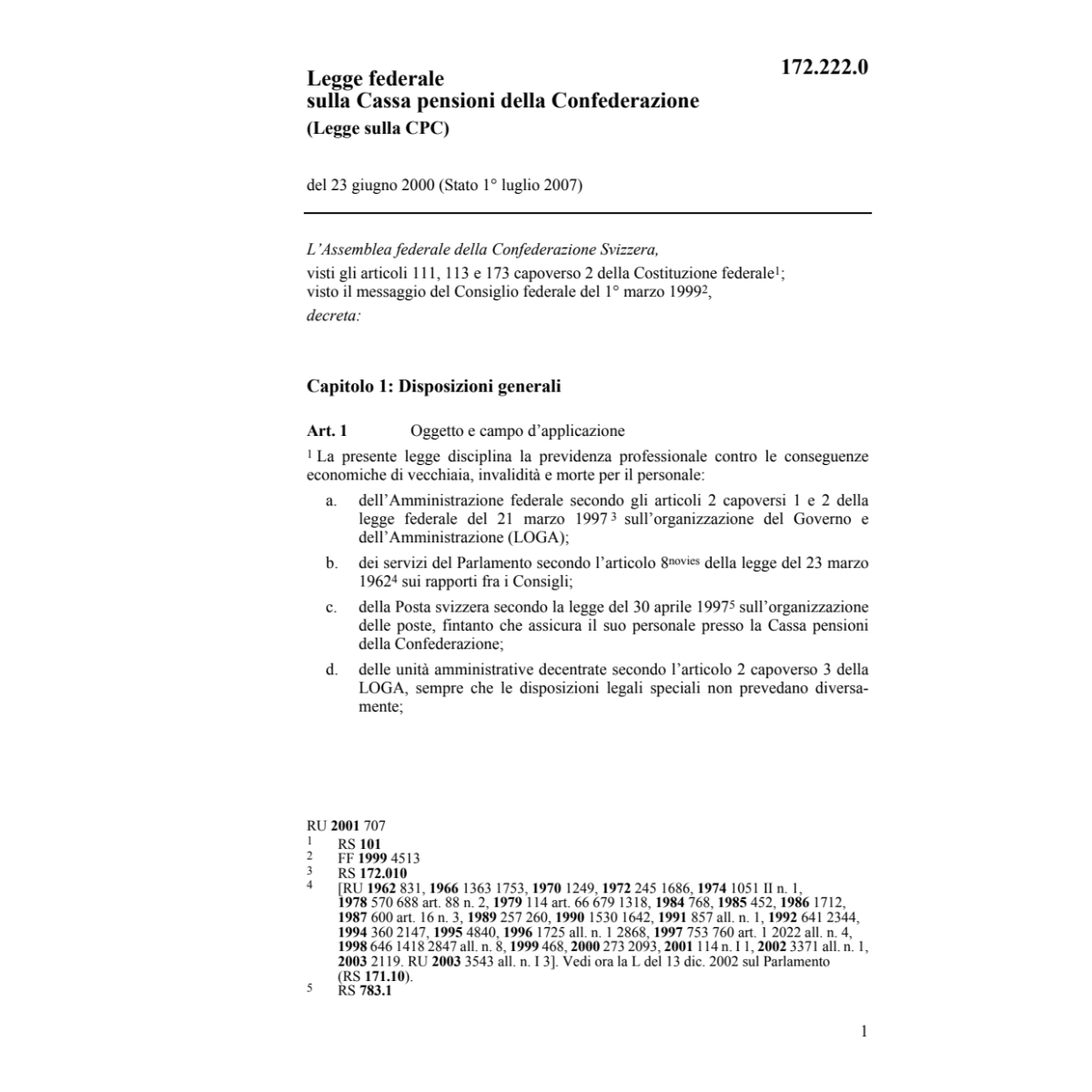 LF Cassa pensioni Confedera., Legge CPC