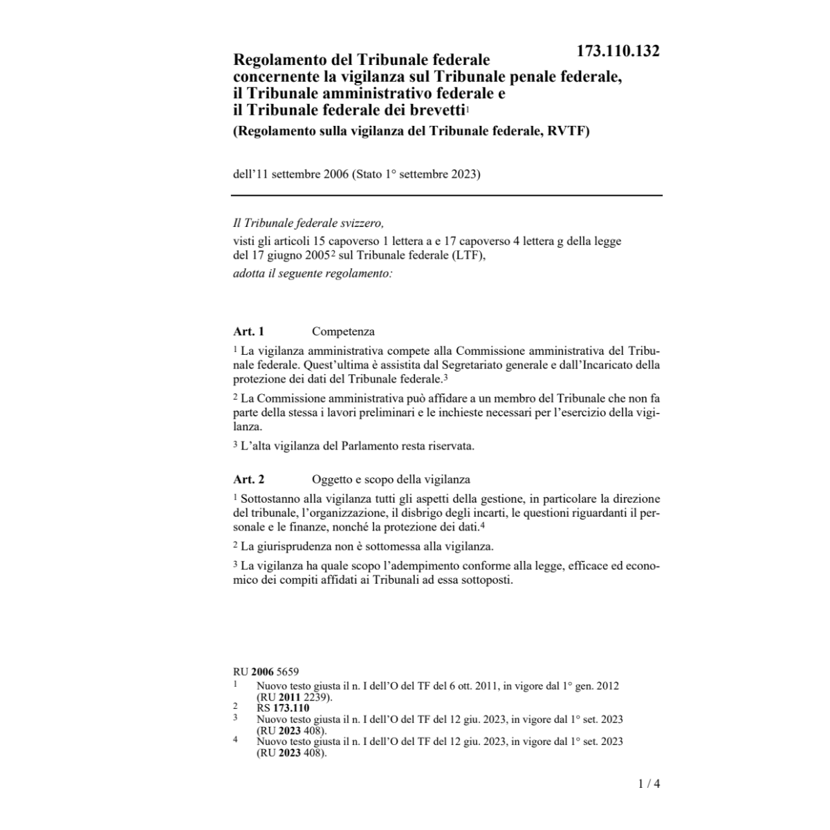 R vigilanza Tribunale federale, RVTF