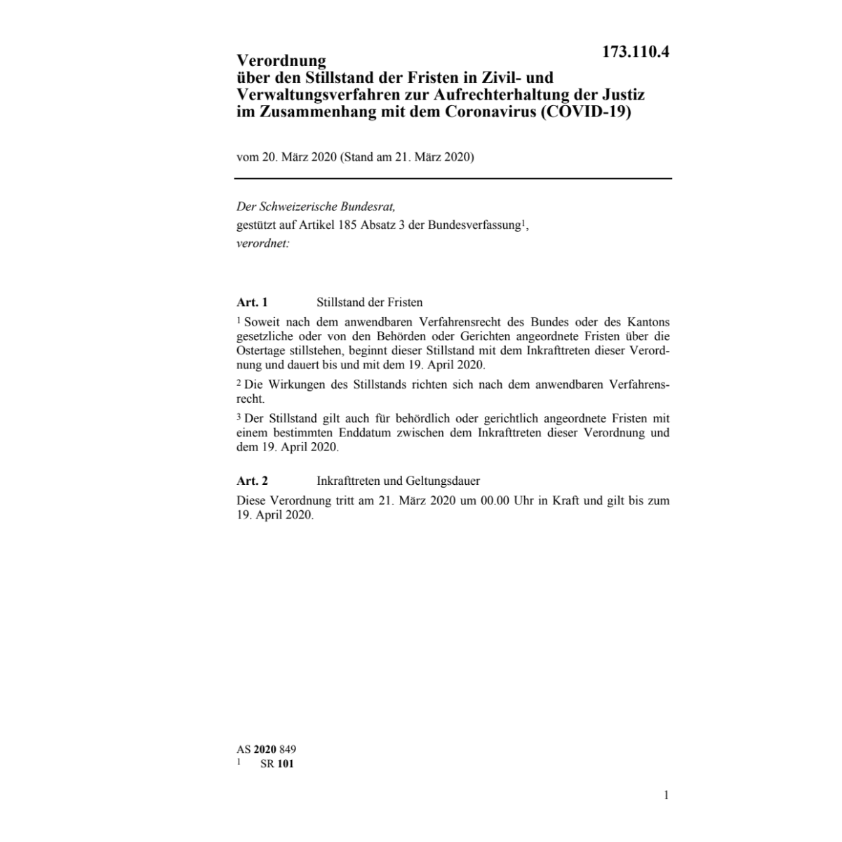 V Stillstand Fristen (COVID-19)