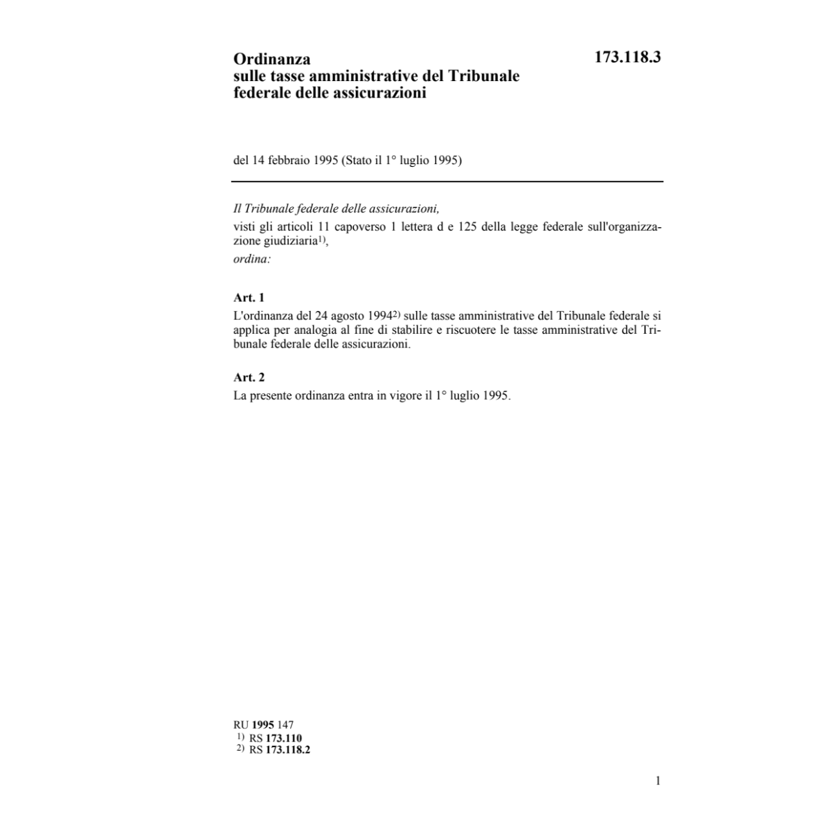 O Tasse Tribunale federale assicurazioni