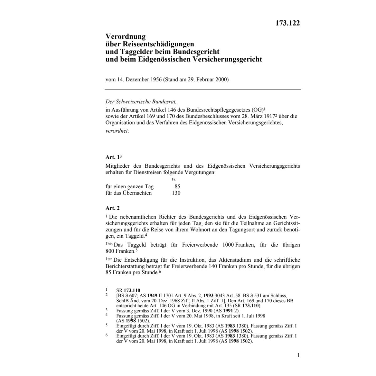 V 14.12.56 Reiseentschädigungen Taggelde