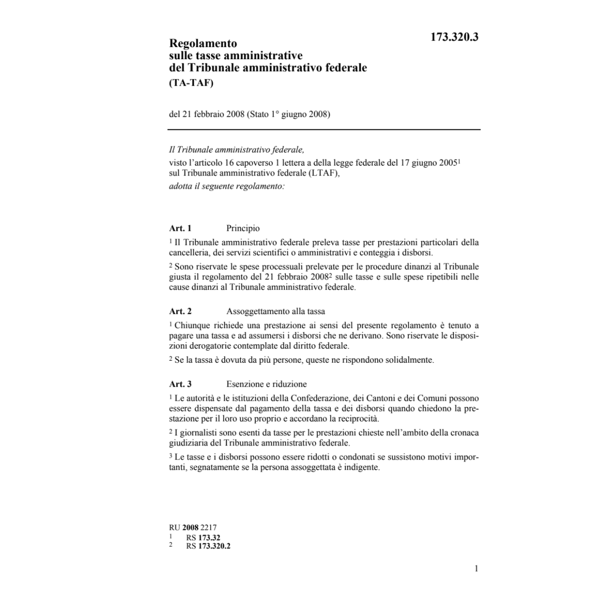 R tasse Tribunale amministrativo TA-TAF