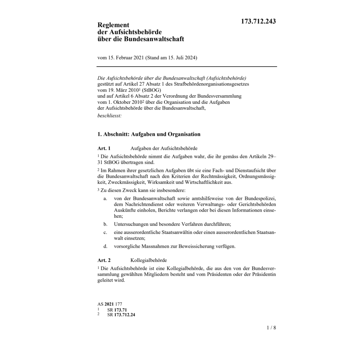 R Aufsichtsbehörde Bundesanwaltschaft