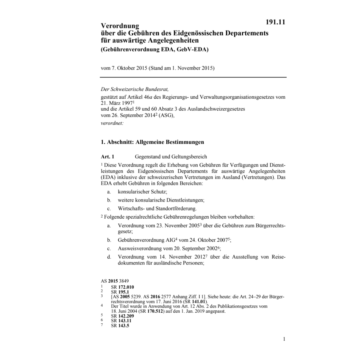 Gebührenverordnung EDA, GebV-EDA