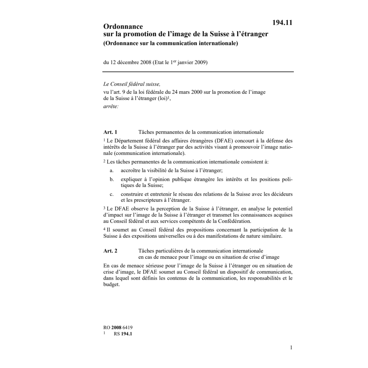 O promotion l'image Suisse à l'étranger