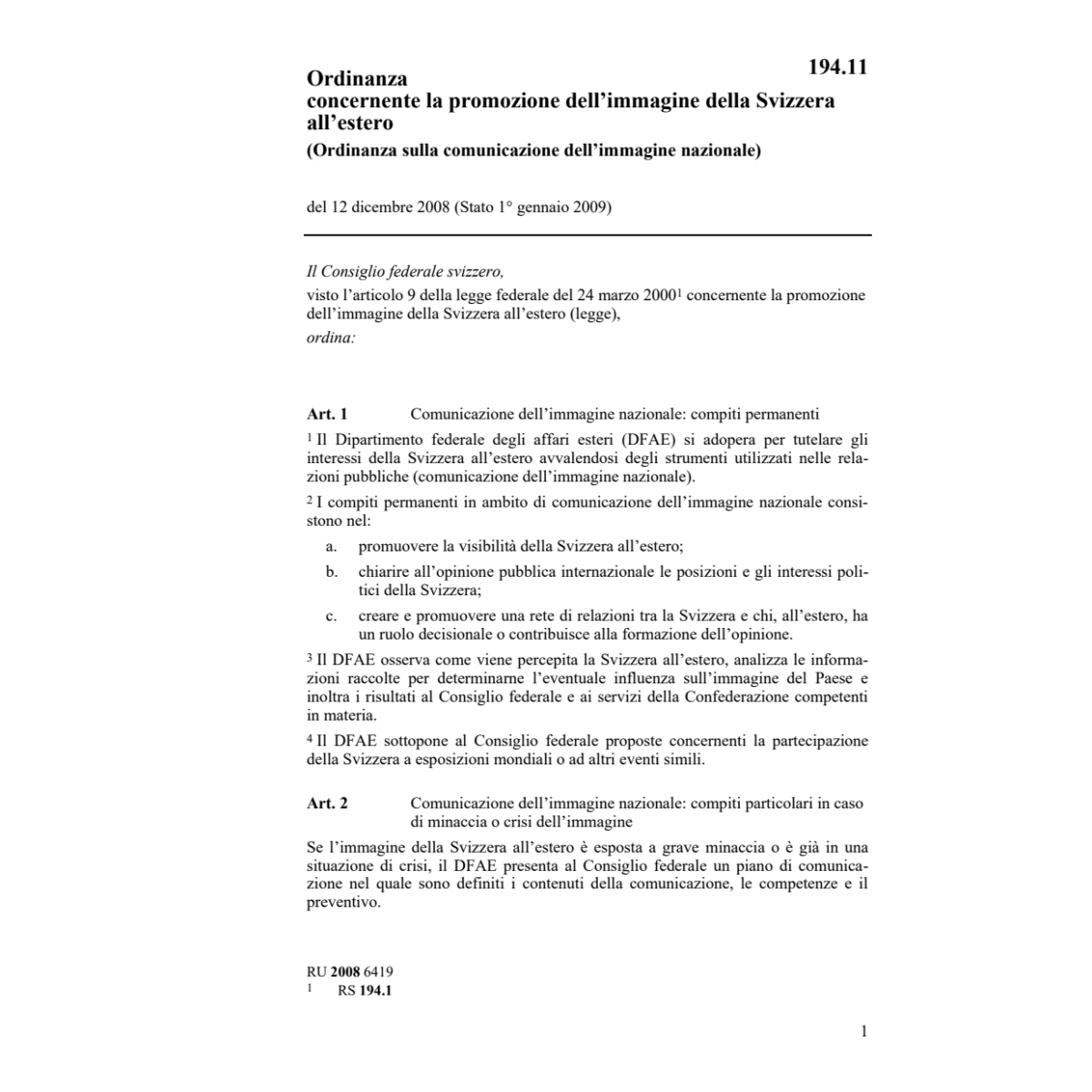 O promoz.immagine Svizzera all'estero