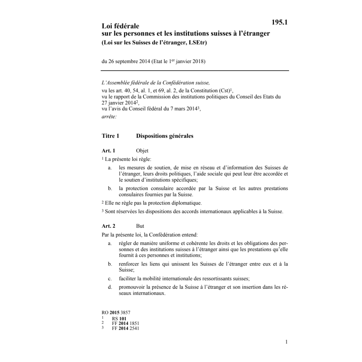Loi Suisses de l'étranger, LSEtr