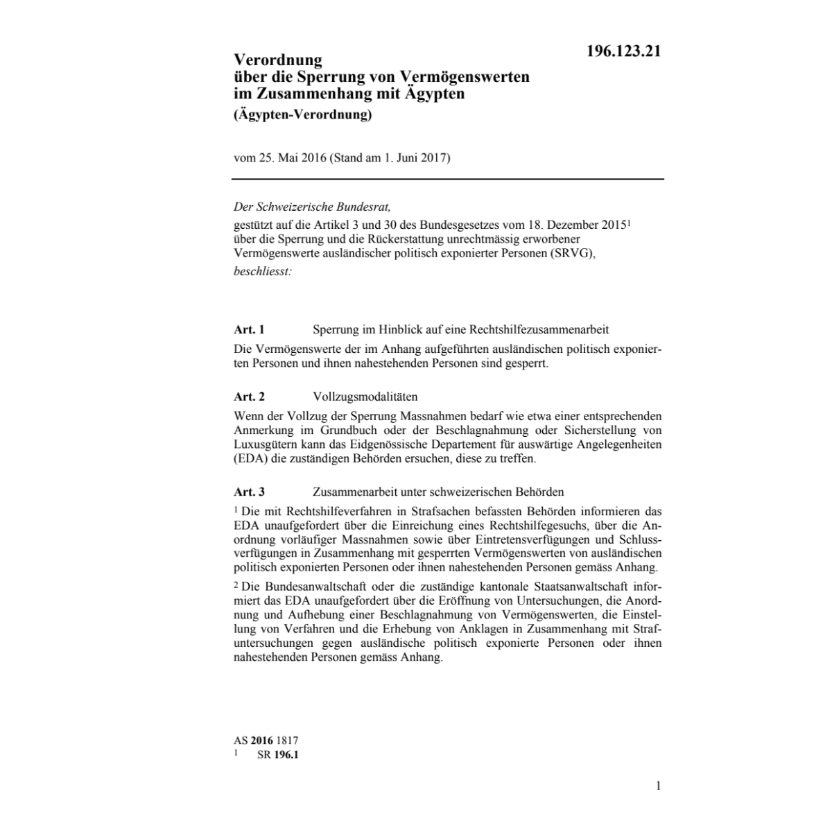 V 25.5.16, Ägypten-Verordnung