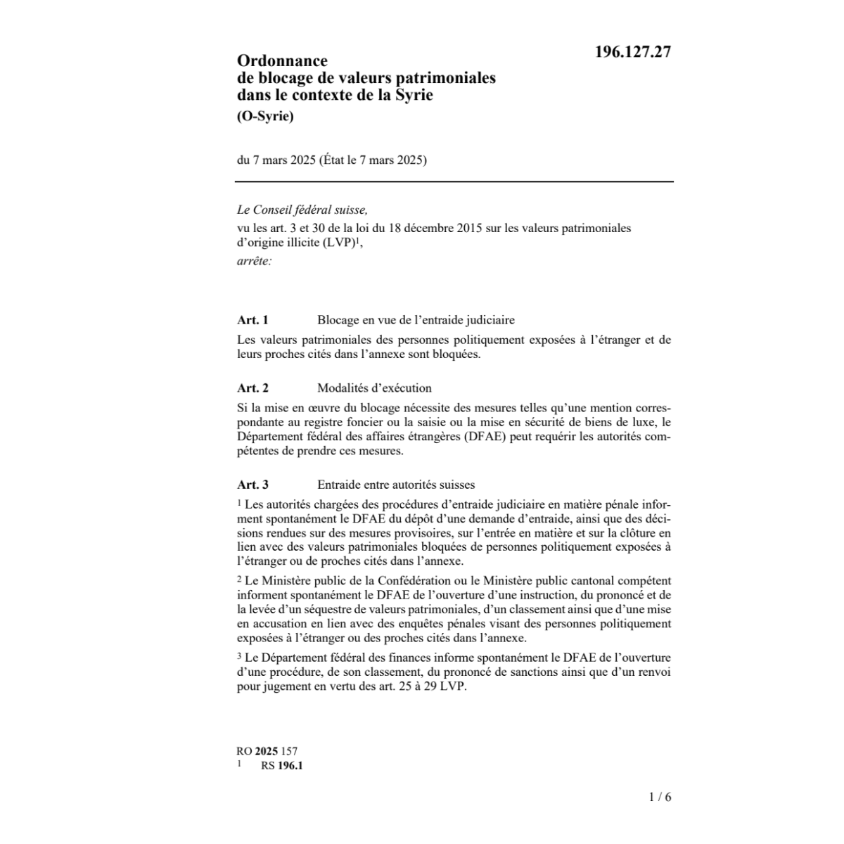 O blocage de valeurs patrimoniales Syrie