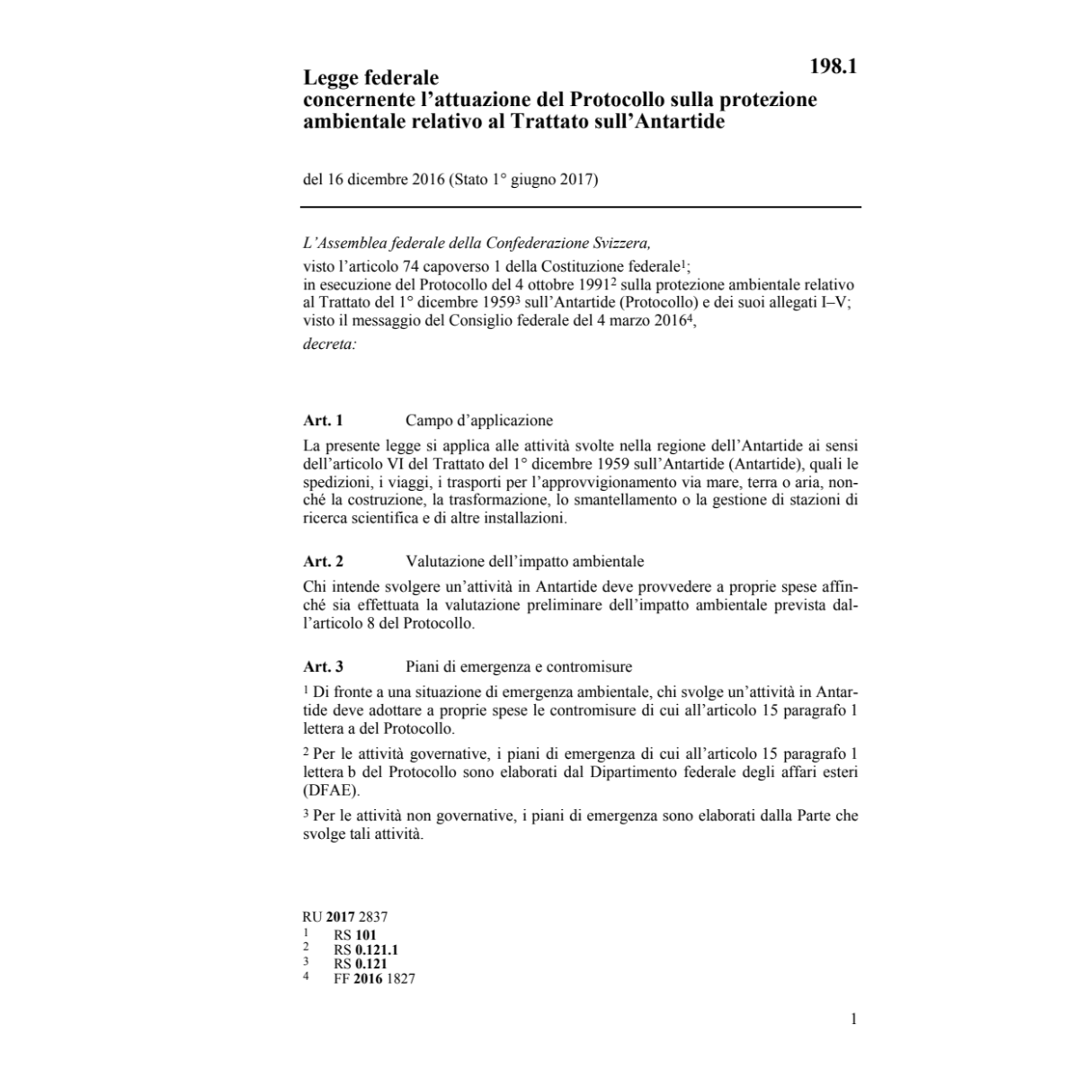 LF Protocollo al Trattato sull'Antartide
