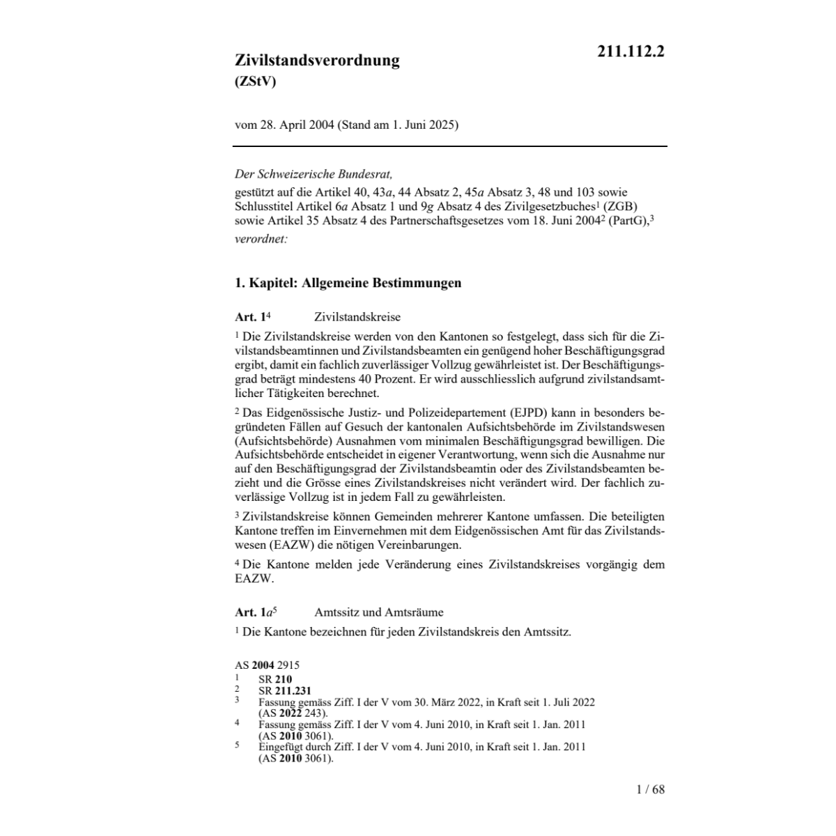 Zivilstandsverordnung (ZStV)