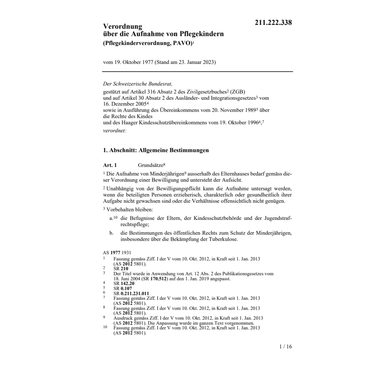 V Aufnahme von Pflegekindern PAVO