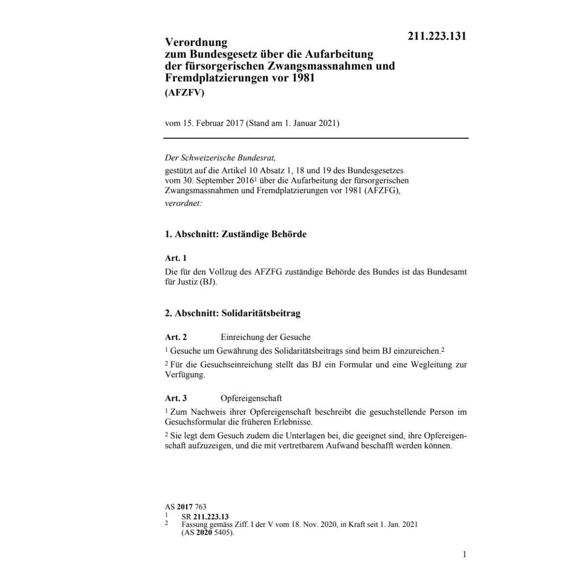 V zu BG Auf. für. Zwang. Fremdpl. AFZFV