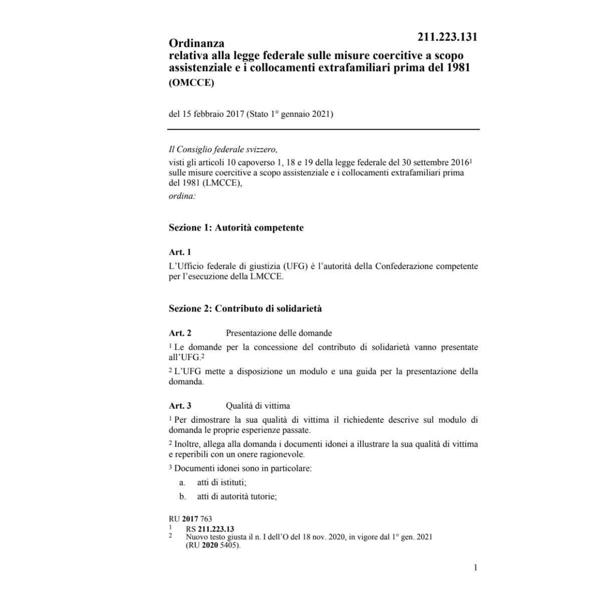 O alla LF coer. scop. ass. col. ex.OMCCE