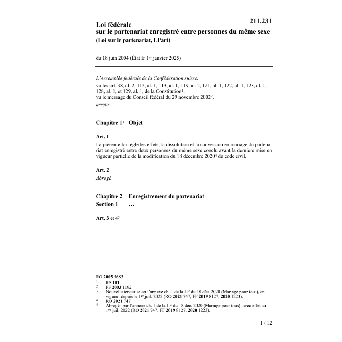 Loi sur le partenariat; LPart