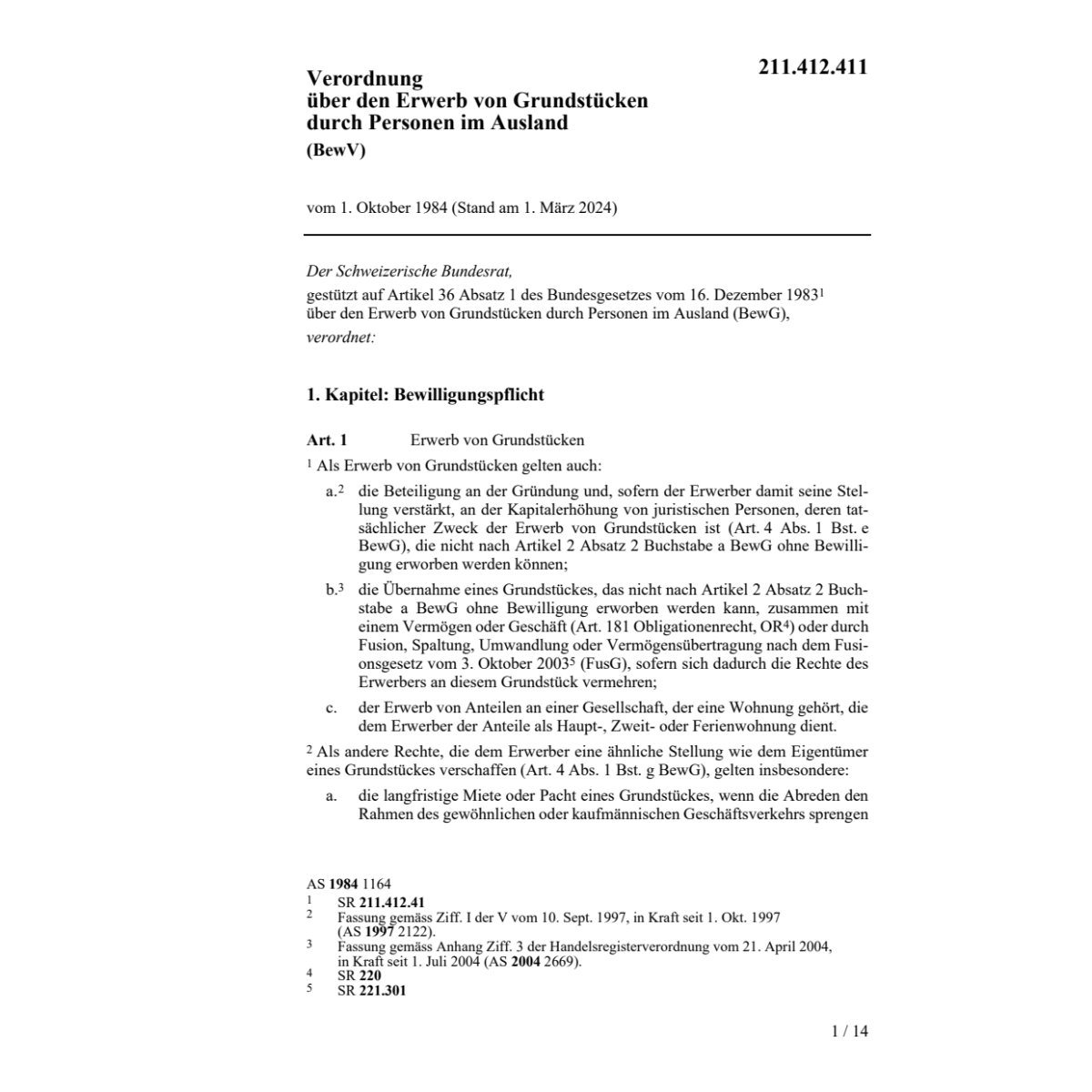 V Erwerb von Grundstücken, BewV