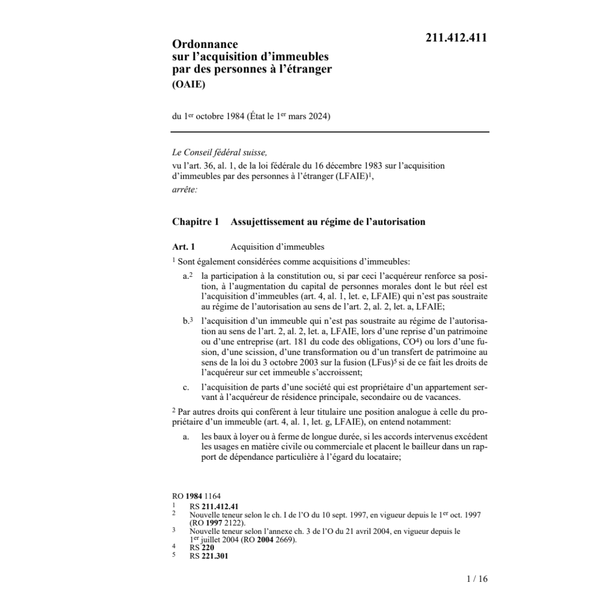 O acquisition d'immeubles, OAIE