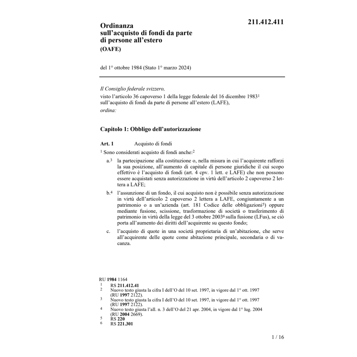 O acquisto di fondi, OAFE