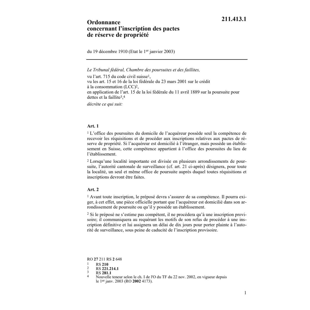 O pactes de réserve de propriété, OIPR