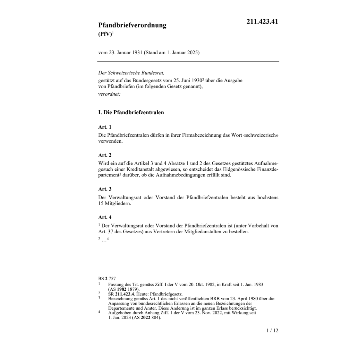 Pfandbriefverordnung, PfV