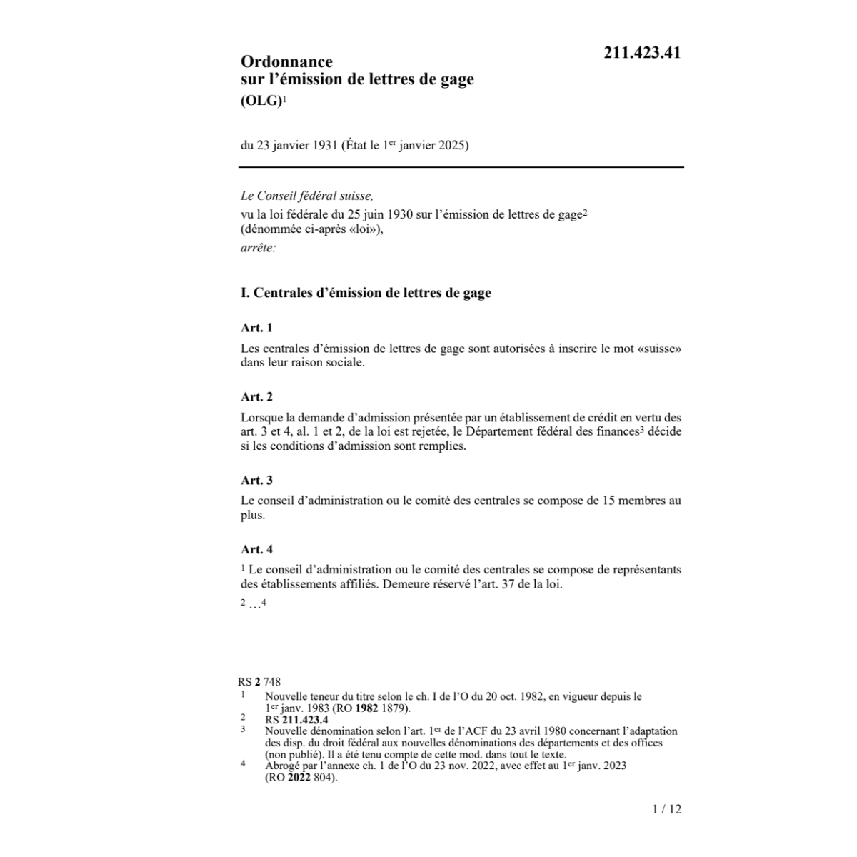 O émission de lettres de gage, OLG