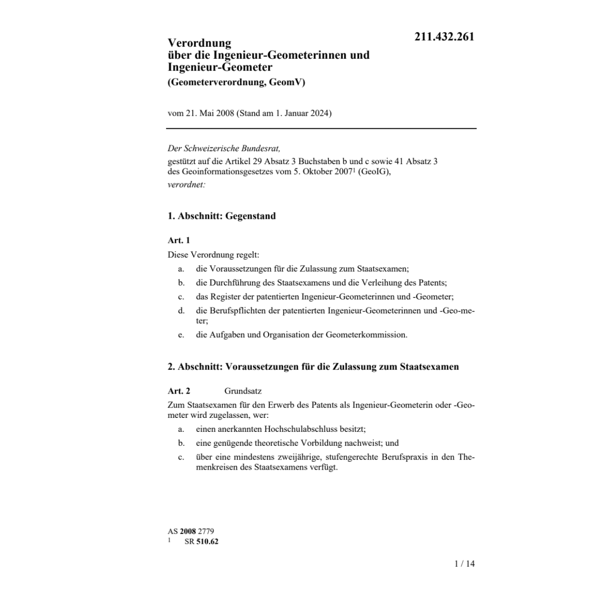 Geometerverordnung, GeomV