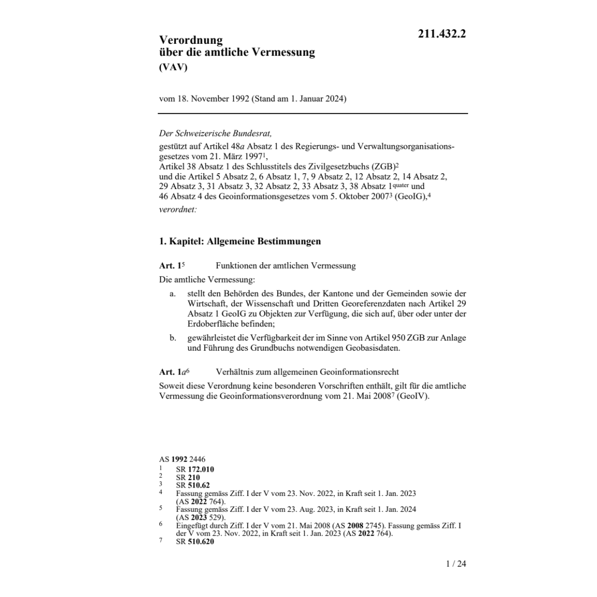 V über die amtliche Vermessung, VAV