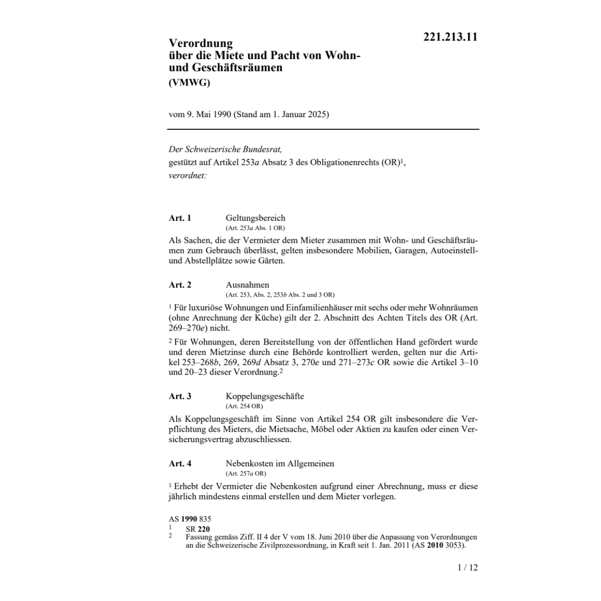 V Miete und Pacht, VMWG