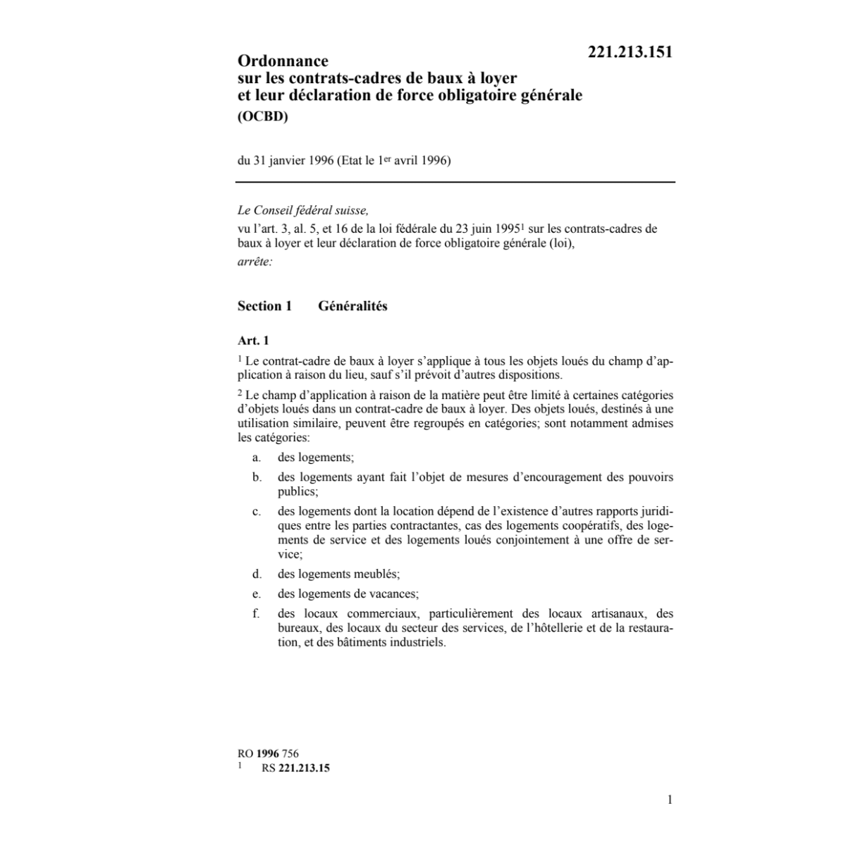 O contrats-cadres de baux à loyer, OCBD