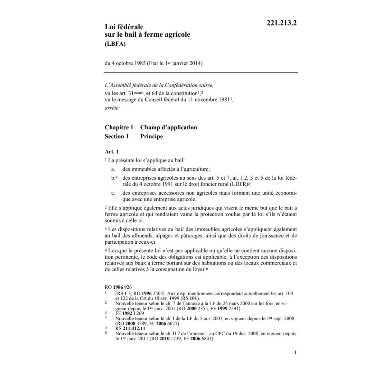 LF bail à ferme agricole, LBFA