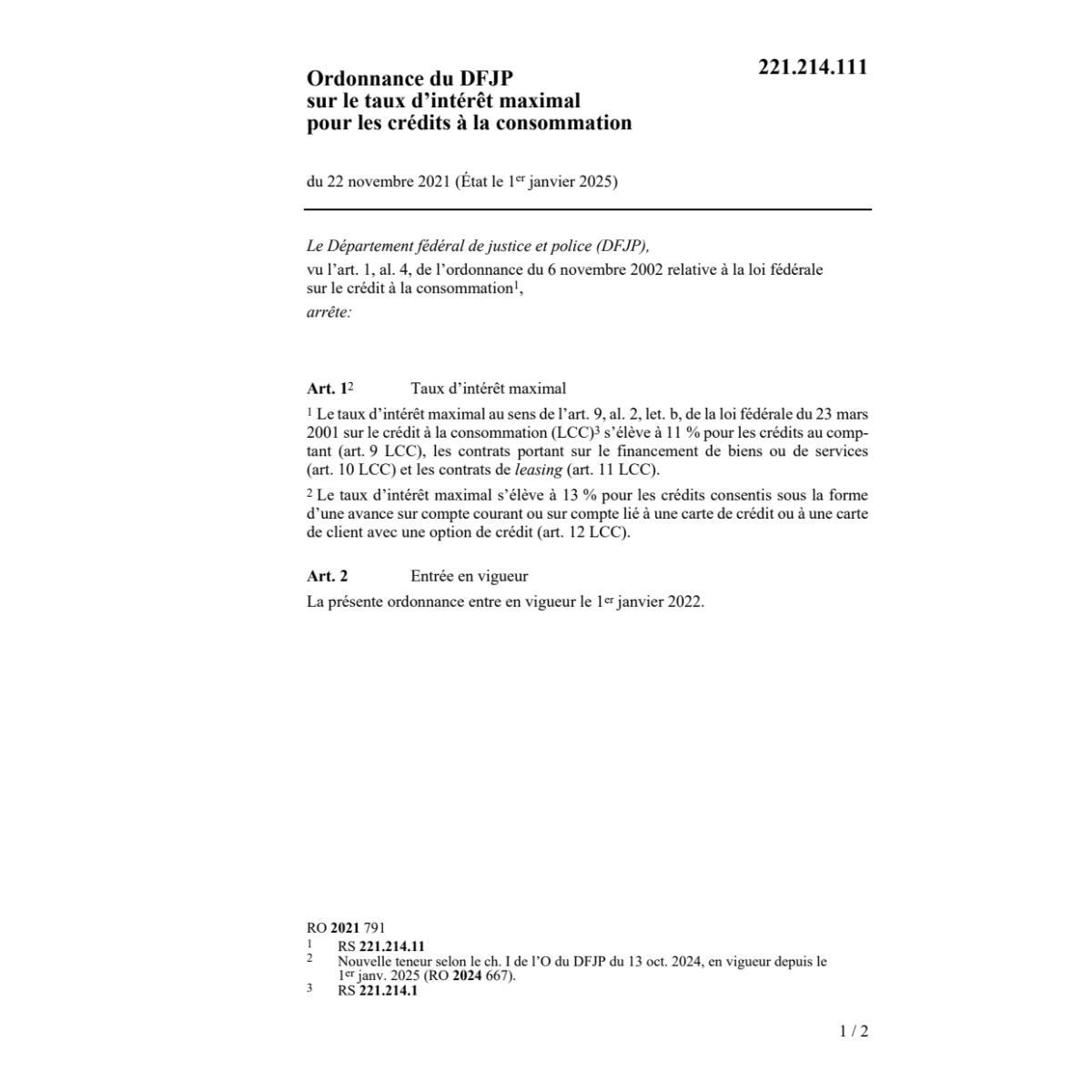 O DFJP 17.6.16 intérêt crédits consomma.