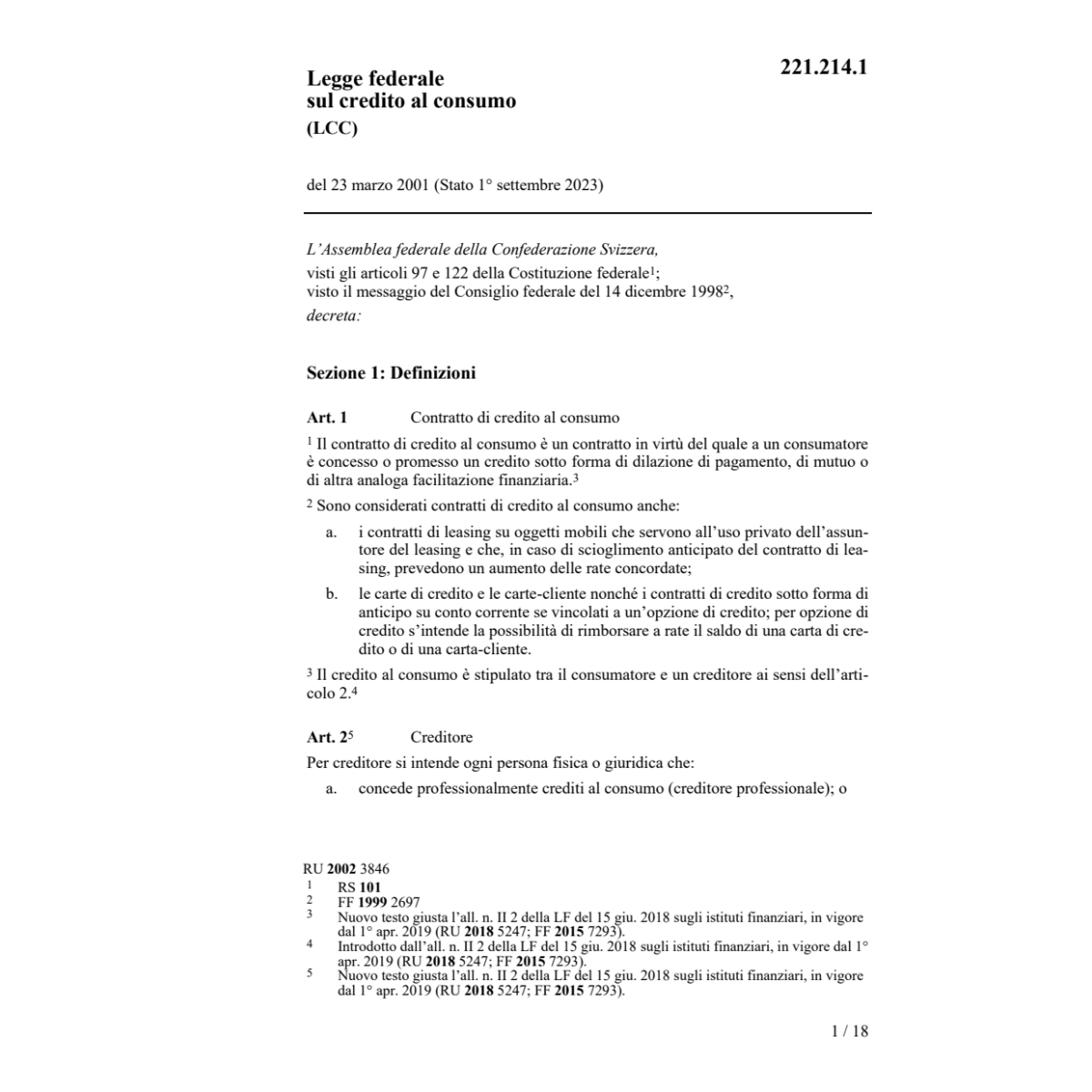 LF credito al consumo, LCC