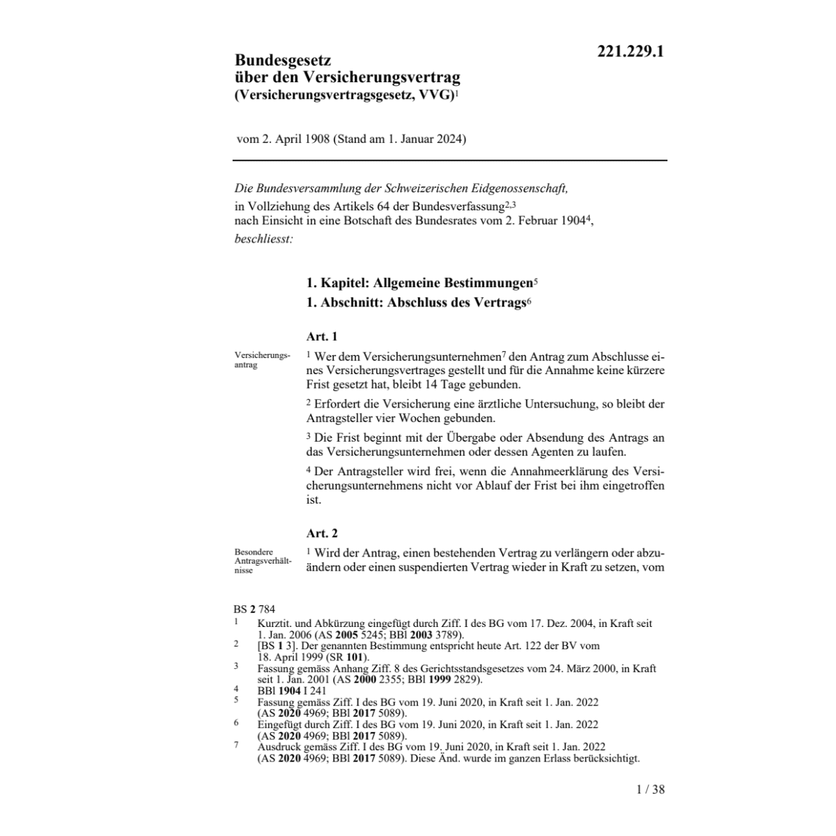 BG Versicherungsvertrag, VVG