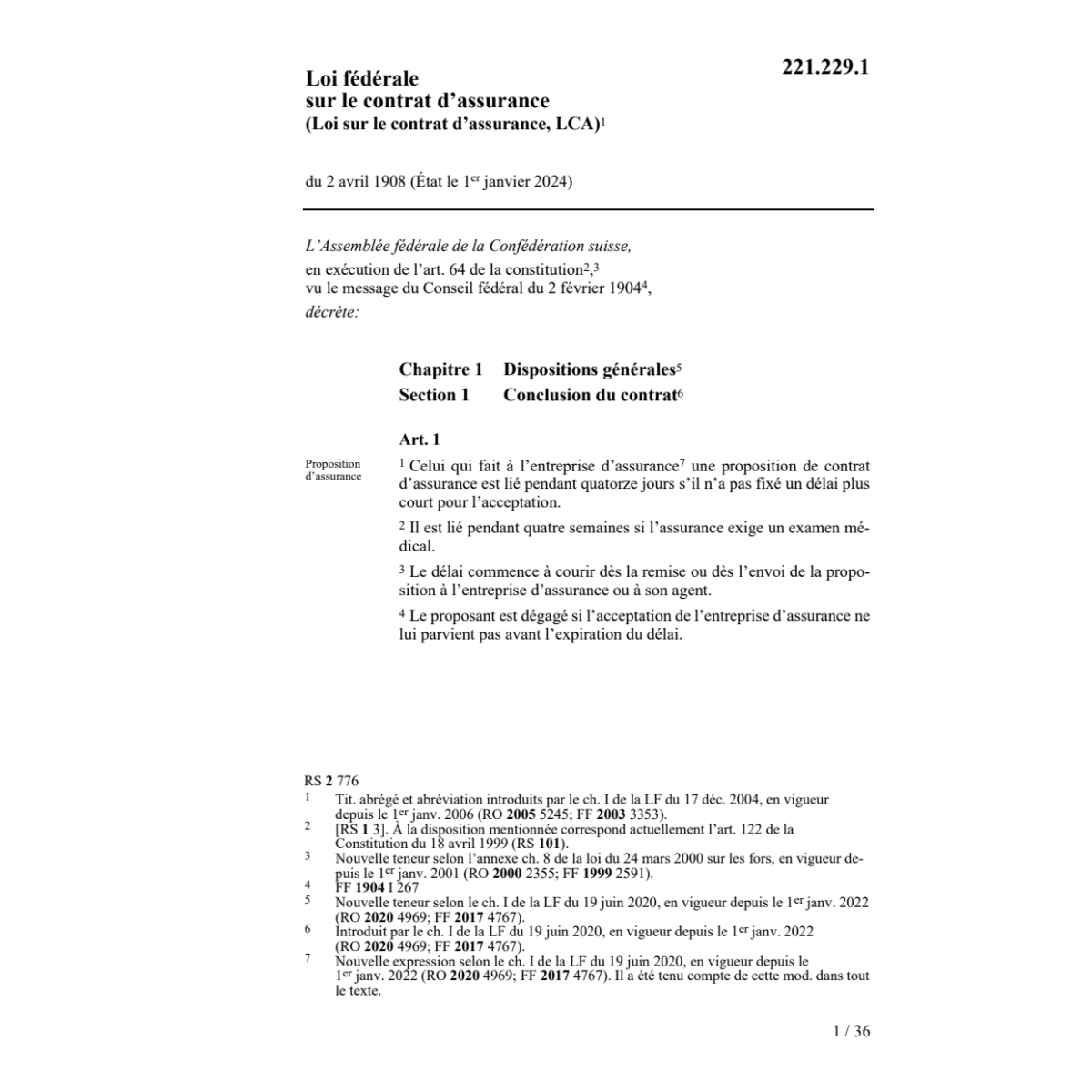 LF contrat d'assurance, LCA