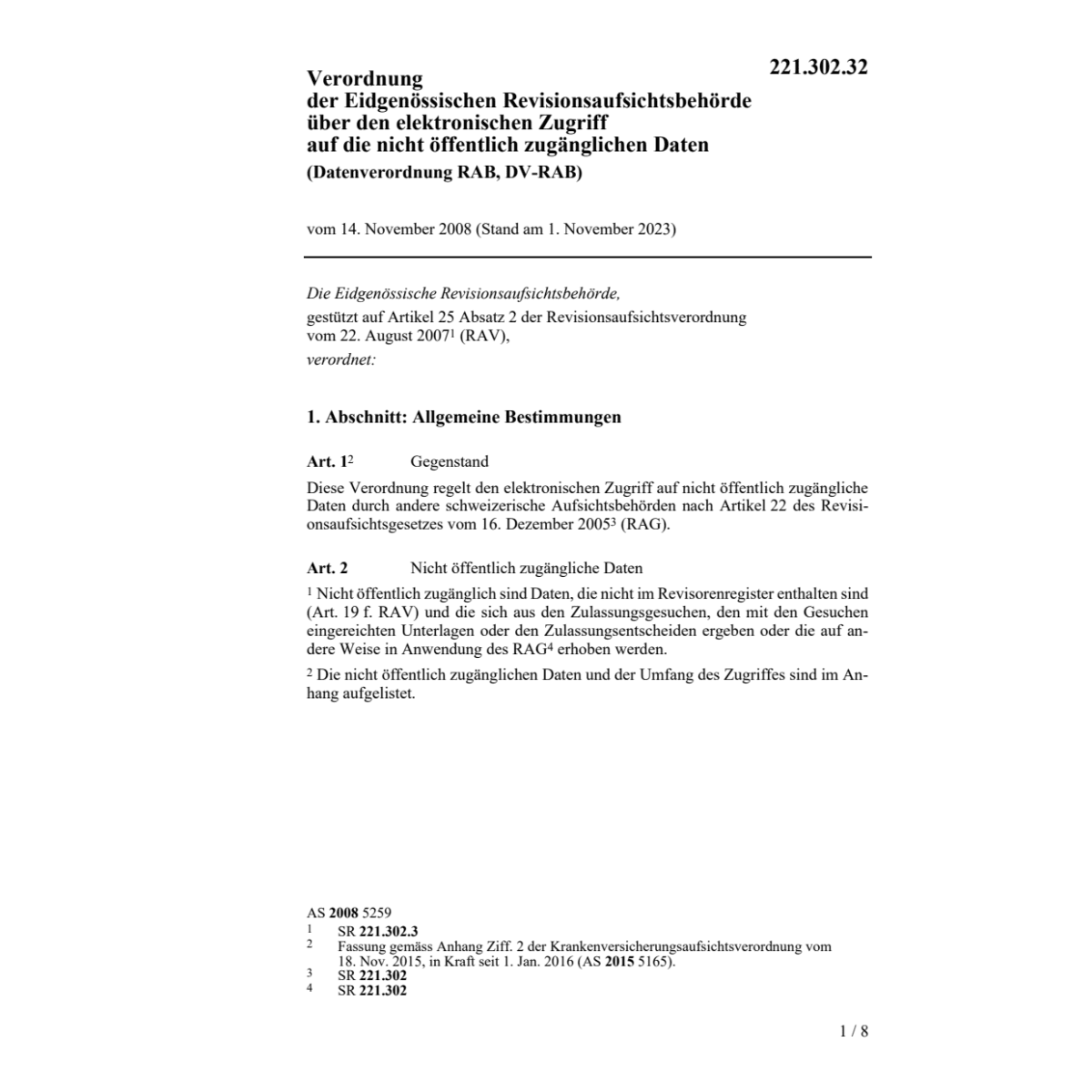 Datenverordnung RAB, DV-RAB