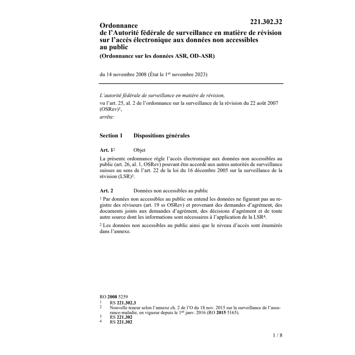 Ordonnance sur les données ASR, OD-ASR