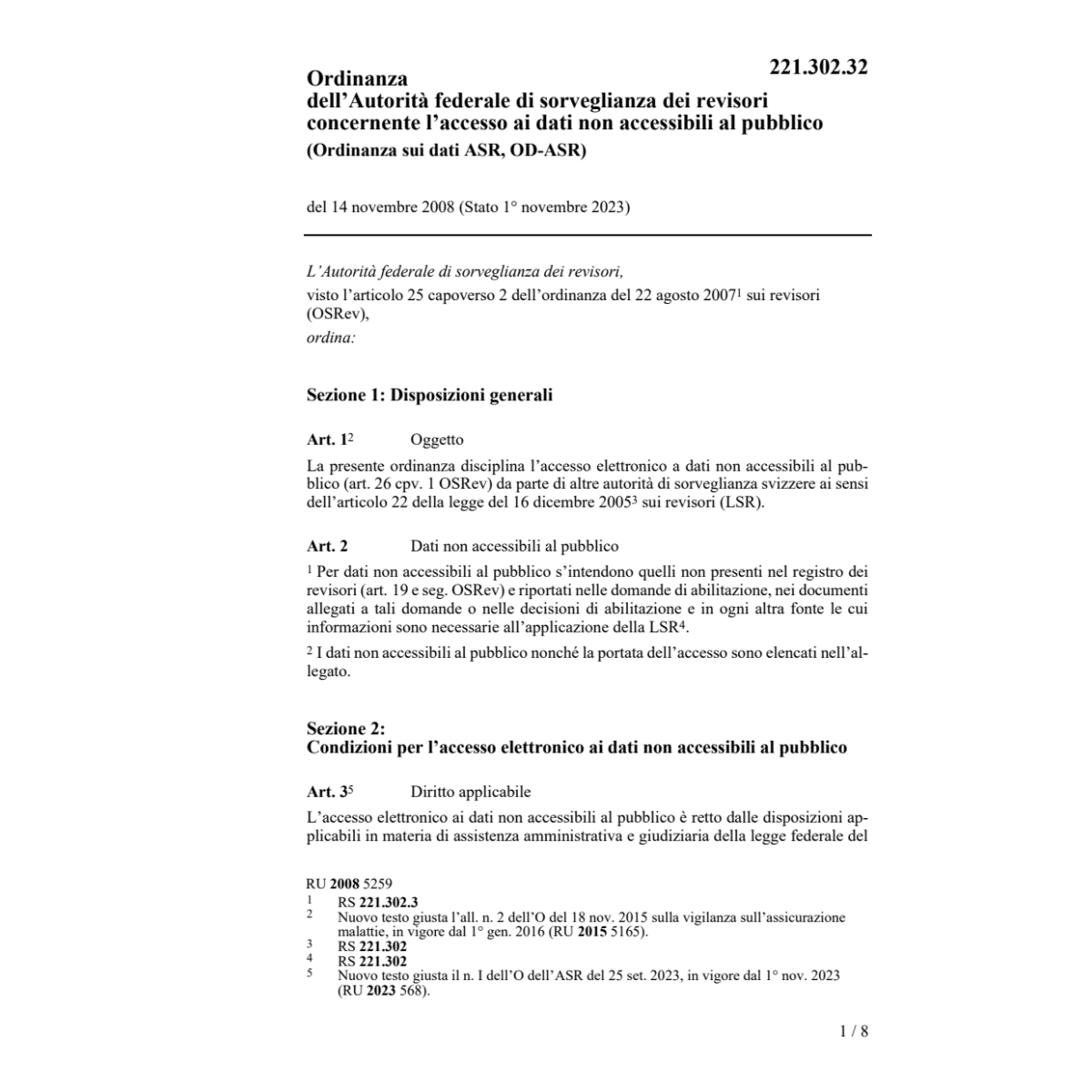 Ordinanza sui dati ASR, OD-ASR