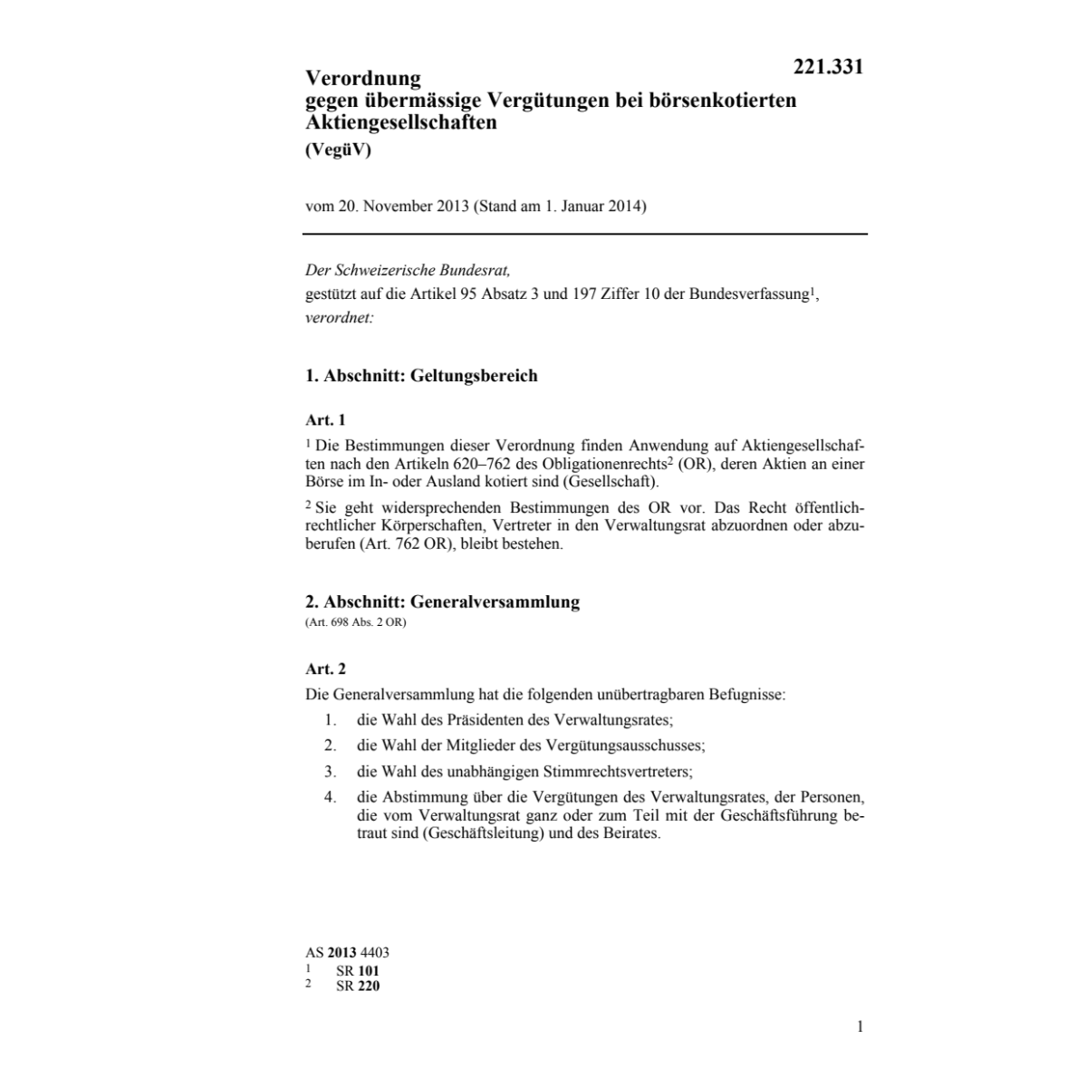 V börsenkot. Aktiengesellschaften VegüV