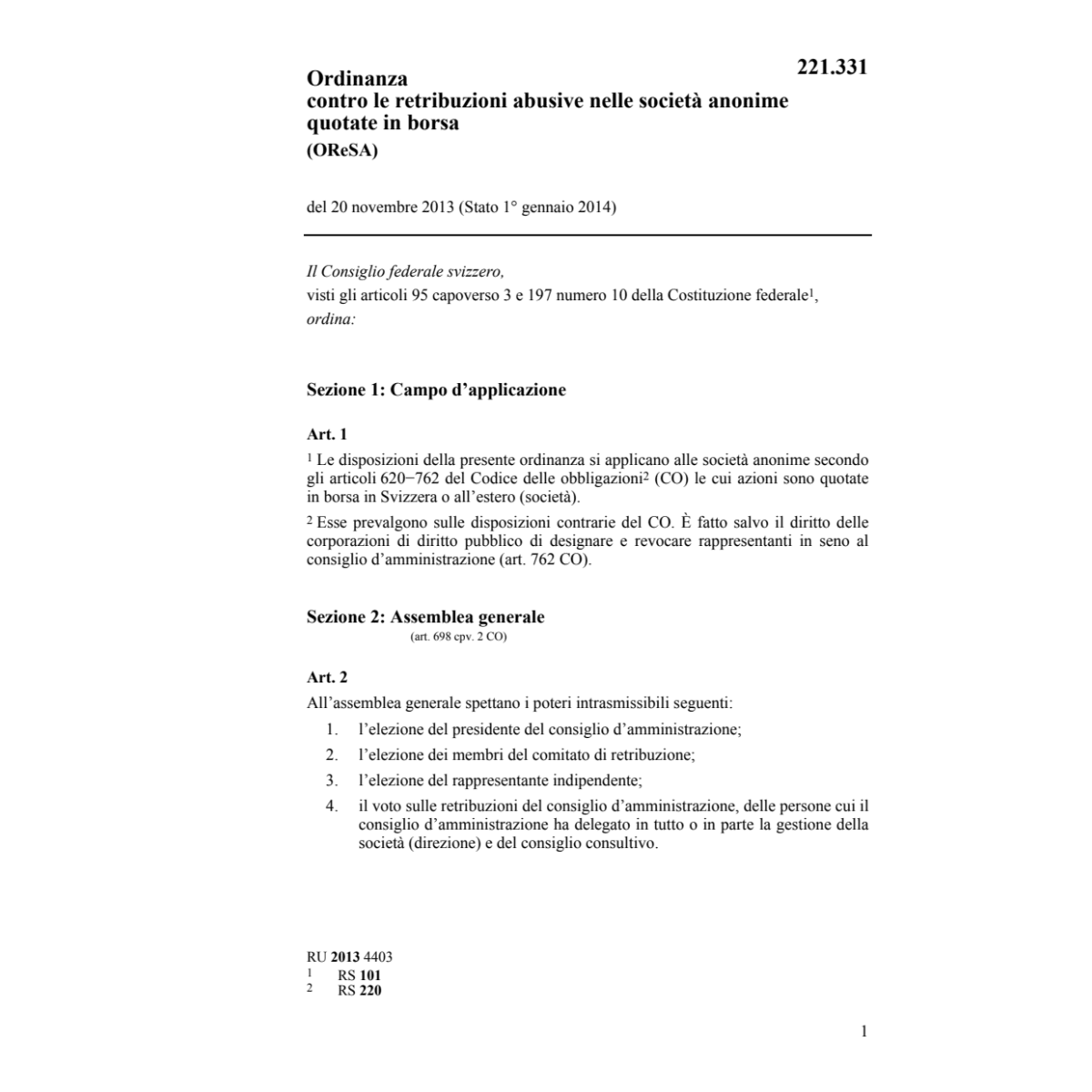 O retribuzioni abusive SA OReSA