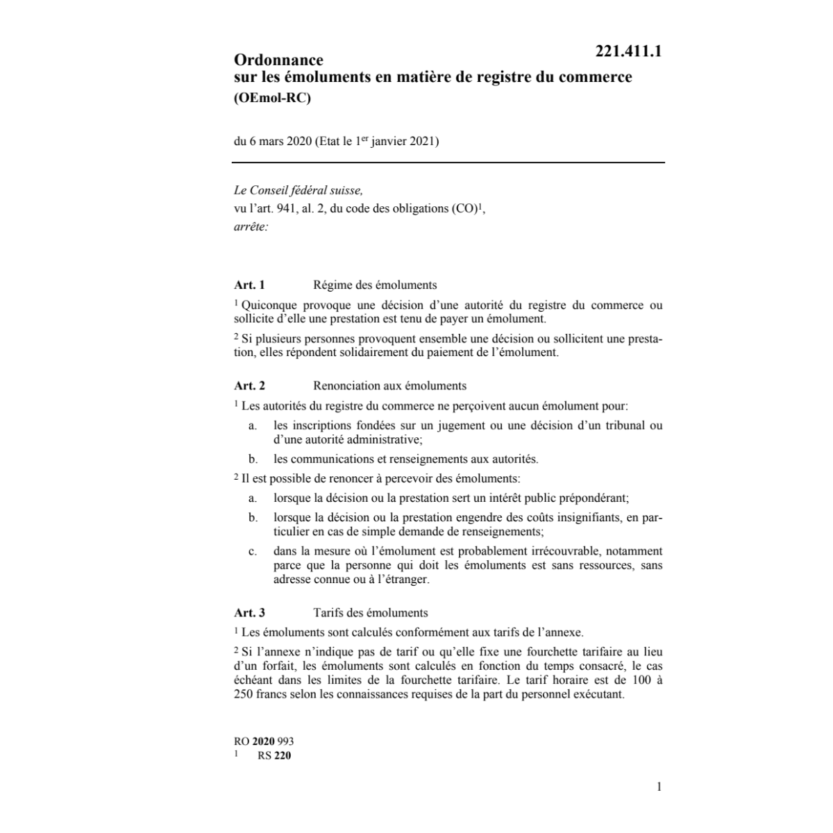 O registre du commerce, OERC