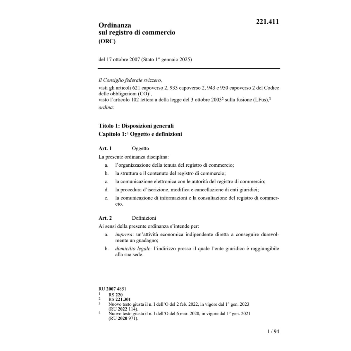 O registro di commercio, ORC