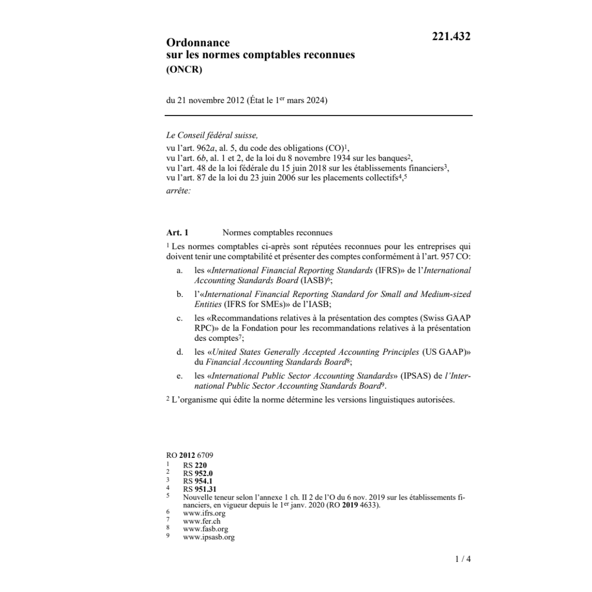 O normes comptables reconnues ONCR