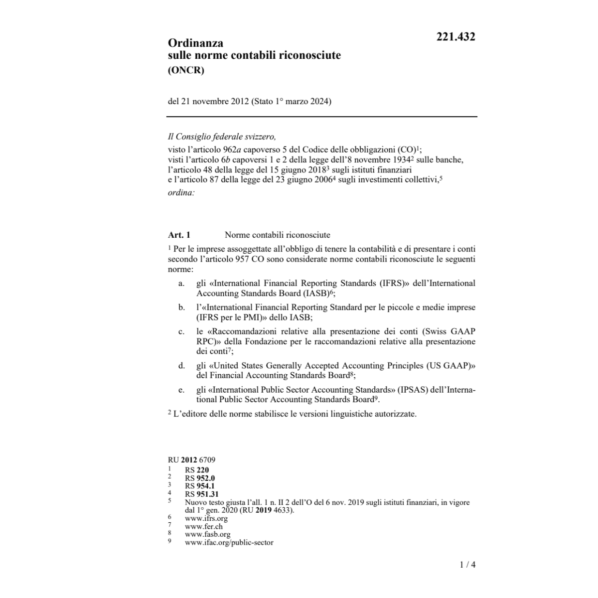 O norme contabili riconosciute ONCR