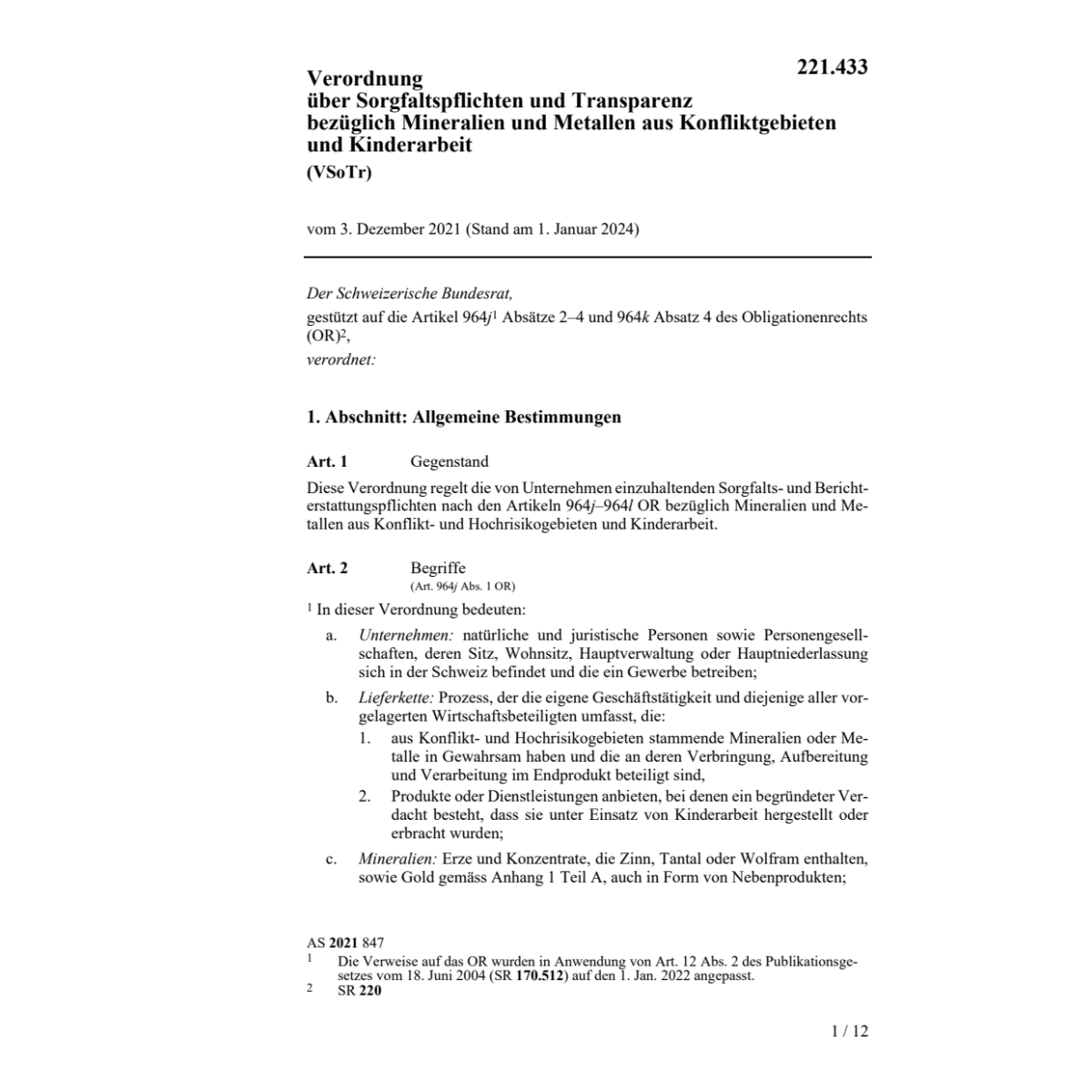 V Sorgfaltspflichten Mineralien (VSoTr)