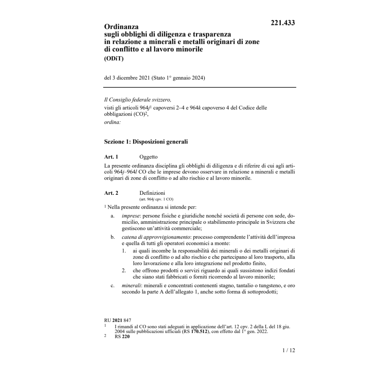 O obblighi di diligenza minerali (ODiT)
