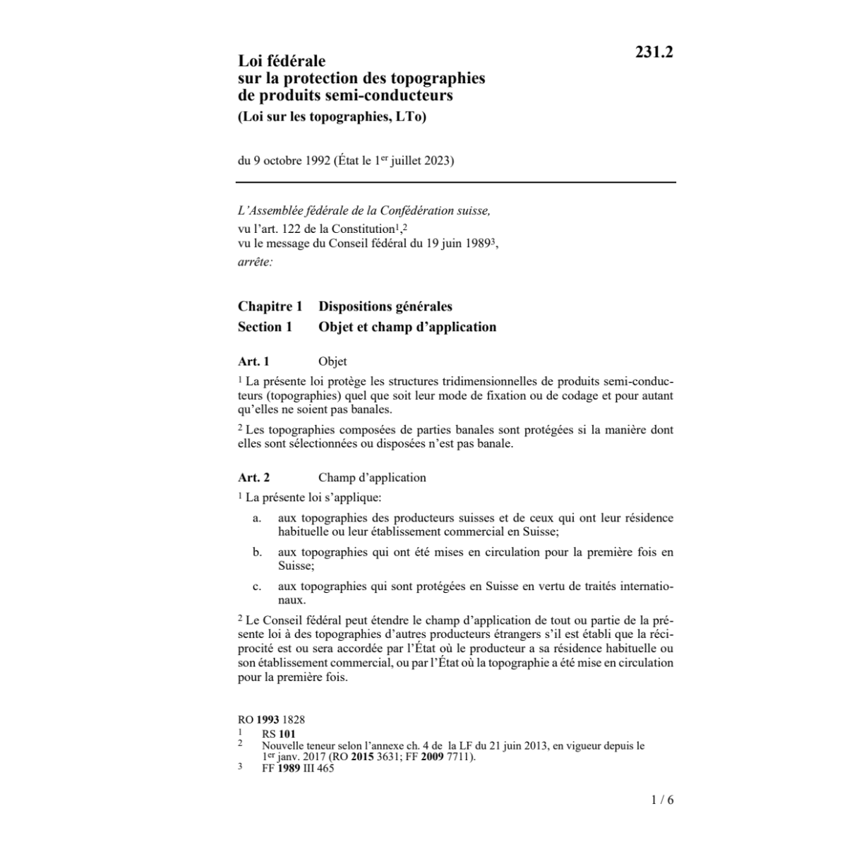 LF protection des topographies, LTo