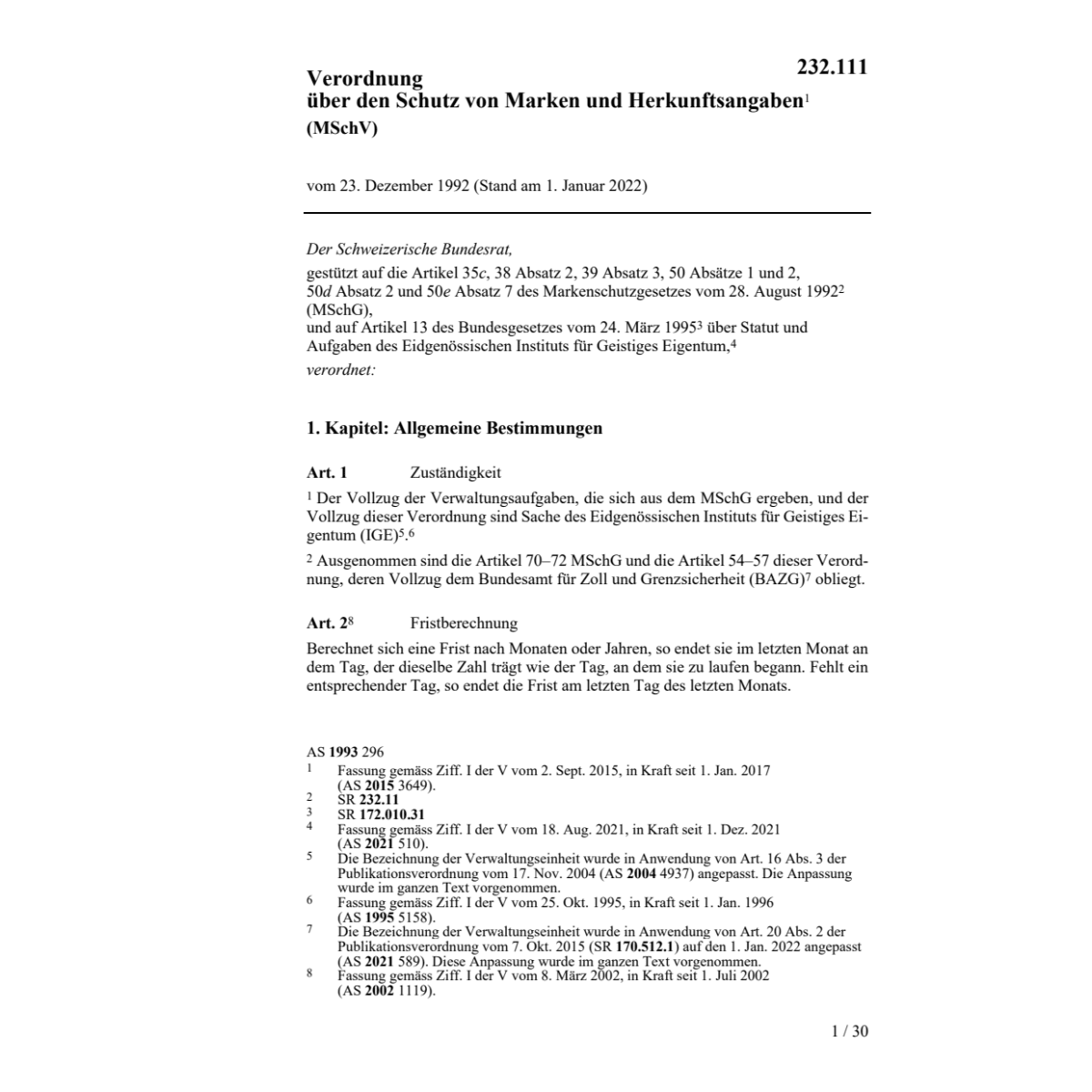 Markenschutzverordnung, MSchV